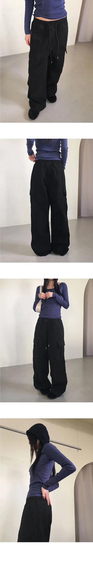Tonijon Pocket Cotton Banding Long Wide Cargo Pants
