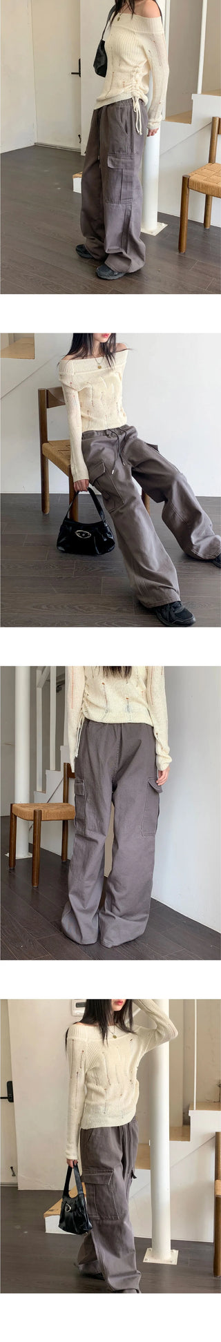 Tonijon Pocket Cotton Banding Long Wide Cargo Pants
