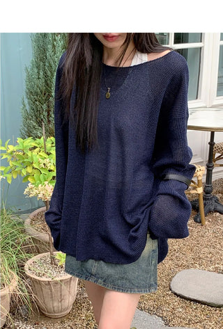 Rough Boat Neck Net Net Loose-fit Long Sleeve Knitwear