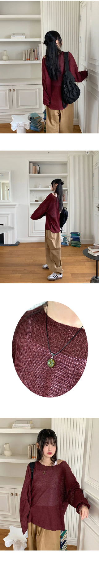 Rough Boat Neck Net Net Loose-fit Long Sleeve Knitwear