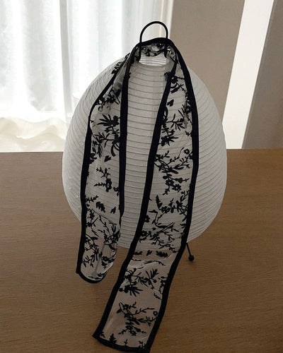 Chaning see-through flower embroidery black vintage scarf
