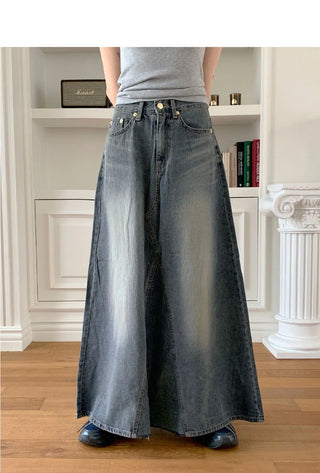 Large Split patch maxi denim long skirt