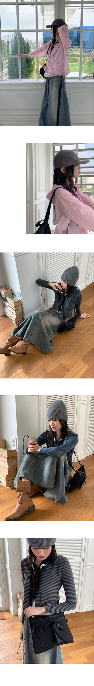 Large Split patch maxi denim long skirt