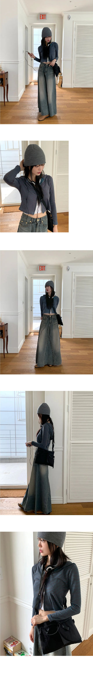 Large Split patch maxi denim long skirt