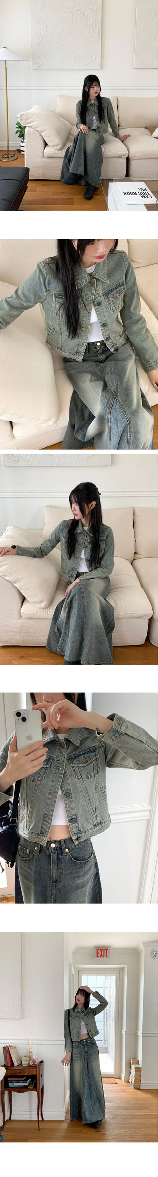 Large Split patch maxi denim long skirt