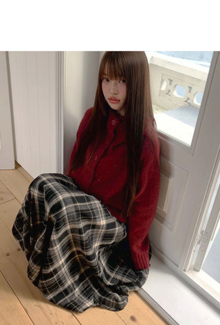 Nudan Button High Neck Collar Vintage Knitwear Cardigan