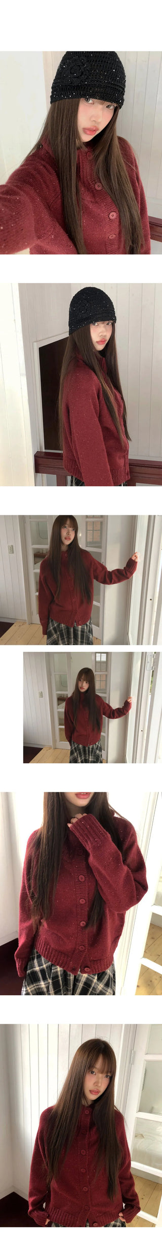 Nudan Button High Neck Collar Vintage Knitwear Cardigan