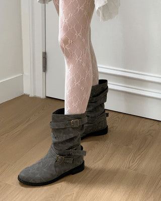 Grason suede gathered leather belted boots