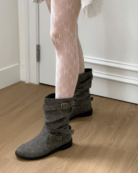 Grason suede gathered leather belted boots