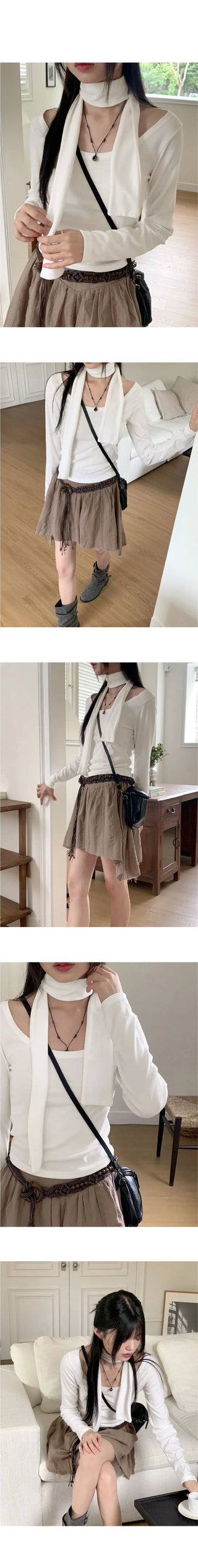 Fescal Choker U-Neck Long Sleeve T-Shirt