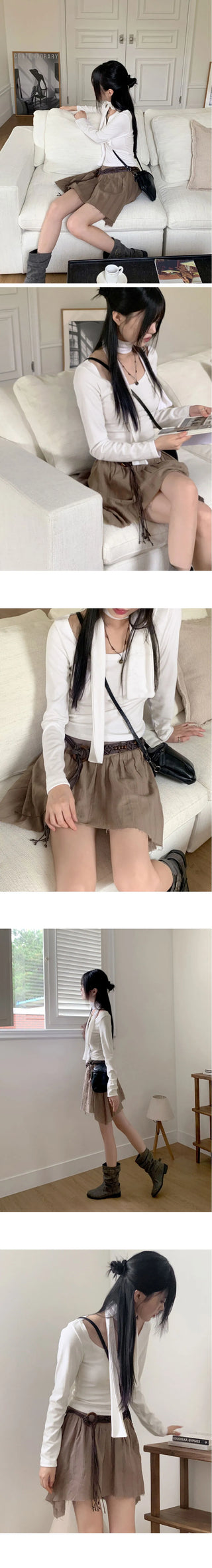 Fescal Choker U-Neck Long Sleeve T-Shirt