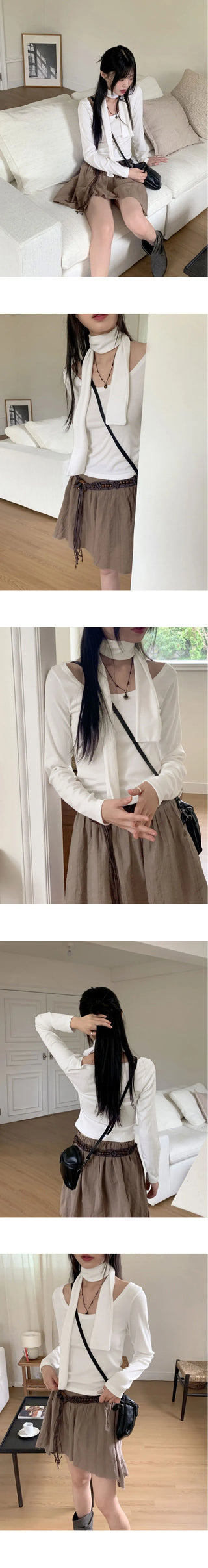 Fescal Choker U-Neck Long Sleeve T-Shirt