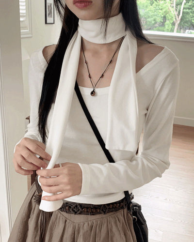 Fescal Choker U-Neck Long Sleeve T-Shirt
