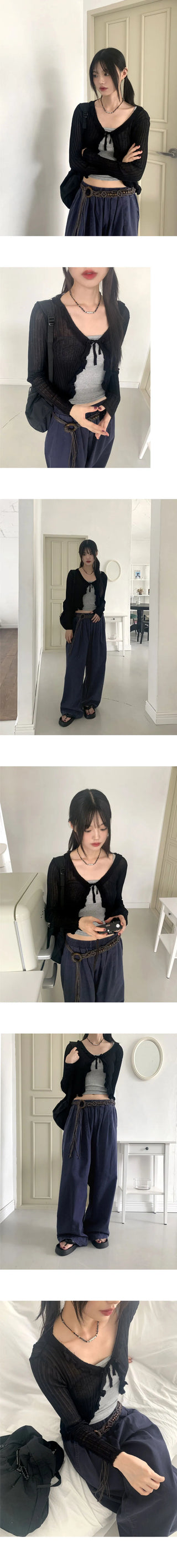 Lityu Trans-season frill strap see-through long-sleeved cardigan