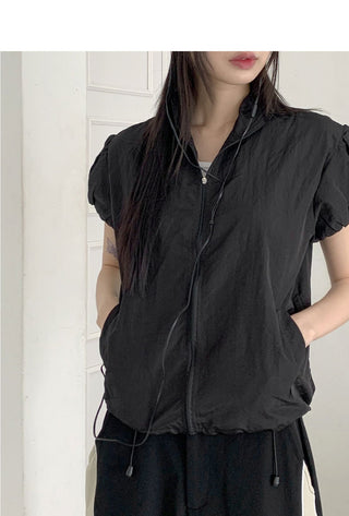 Caco Nylon Puff Crop Short Sleeve Windbreaker Zip-up