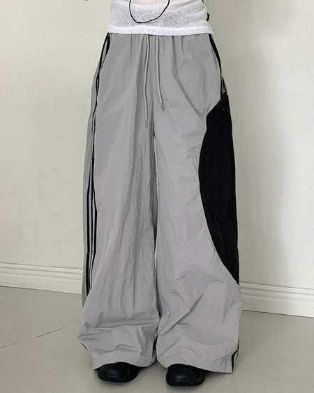 CLEAR Unbalanced Nylon Banding 2-Way Long Wide Jogger Pants
