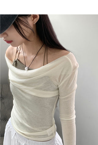 Newel Modal Draping Ballet Core Off Shoulder Long Sleeve T-shirt