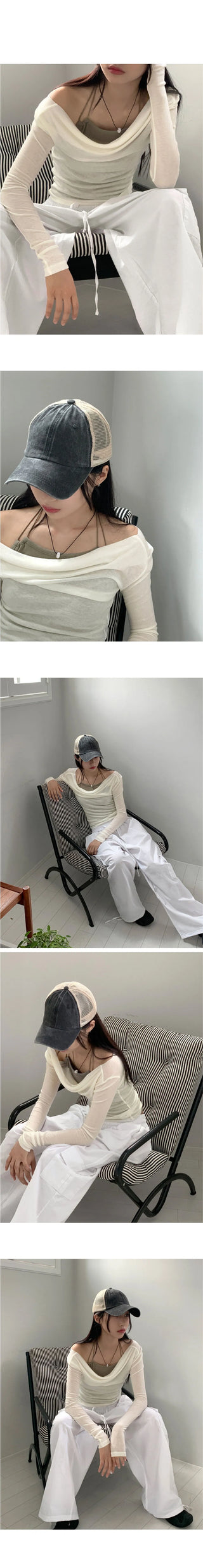 Newel Modal Draping Ballet Core Off Shoulder Long Sleeve T-shirt