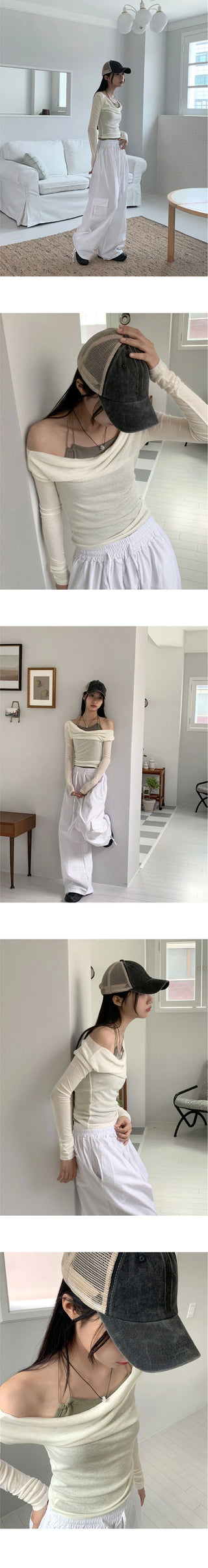 Newel Modal Draping Ballet Core Off Shoulder Long Sleeve T-shirt