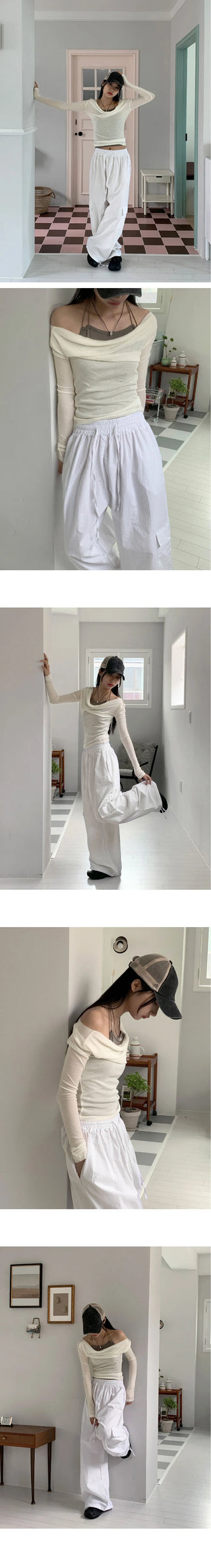 Newel Modal Draping Ballet Core Off Shoulder Long Sleeve T-shirt