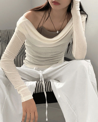 Newel Modal Draping Ballet Core Off Shoulder Long Sleeve T-shirt