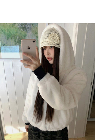 Tsuha fur hooded lining quilted Loose-fit zip-up jacket