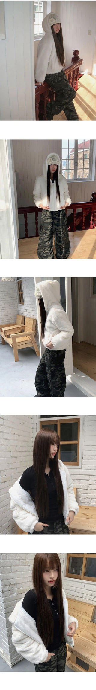 Tsuha fur hooded lining quilted Loose-fit zip-up jacket