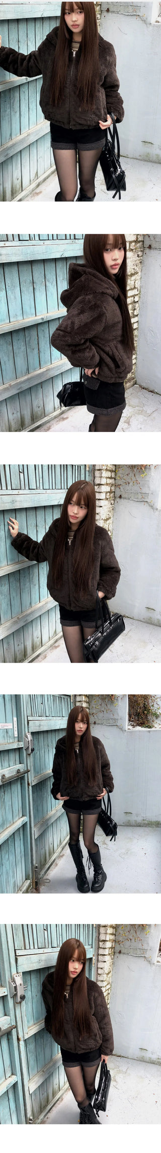 Tsuha fur hooded lining quilted Loose-fit zip-up jacket