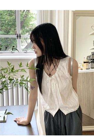 Coffin Punched Lace String Sleeveless Blouse