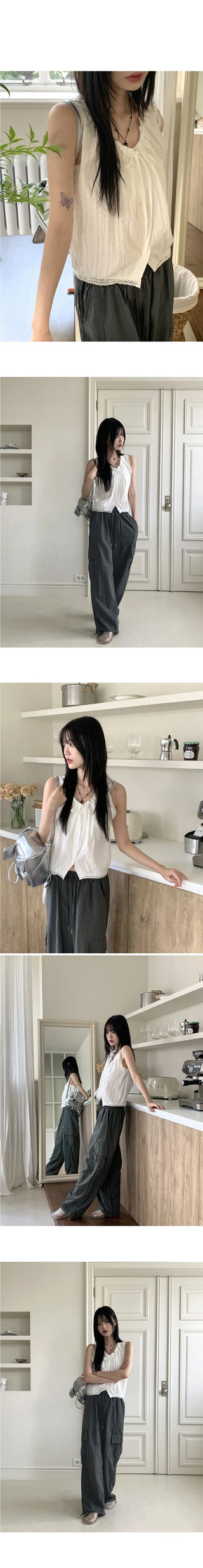 Coffin Punched Lace String Sleeveless Blouse