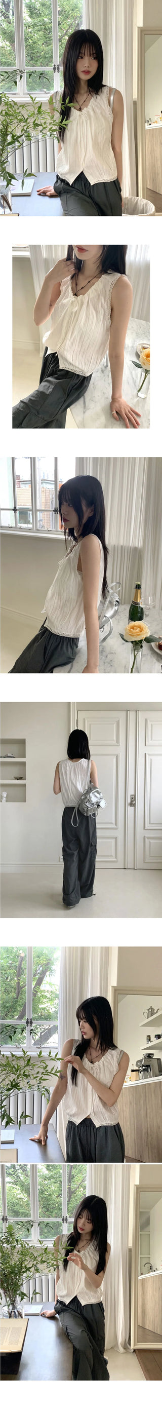 Coffin Punched Lace String Sleeveless Blouse