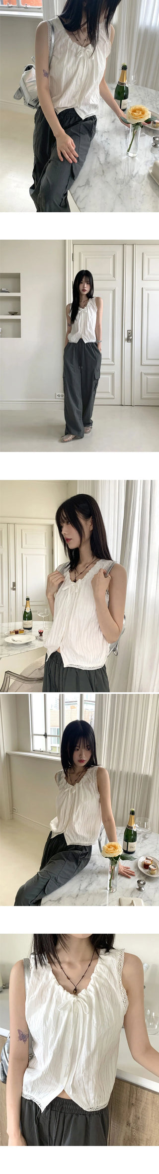 Coffin Punched Lace String Sleeveless Blouse