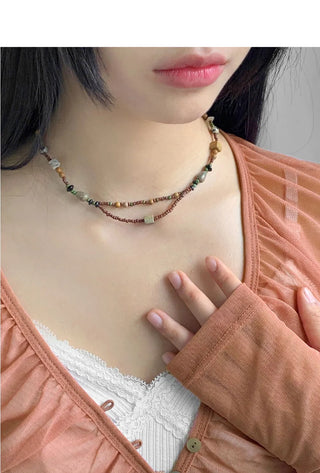 Skal Vintage Layered Beaded Gemstone Necklace