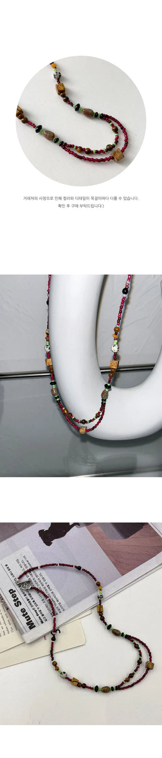 Skal Vintage Layered Beaded Gemstone Necklace