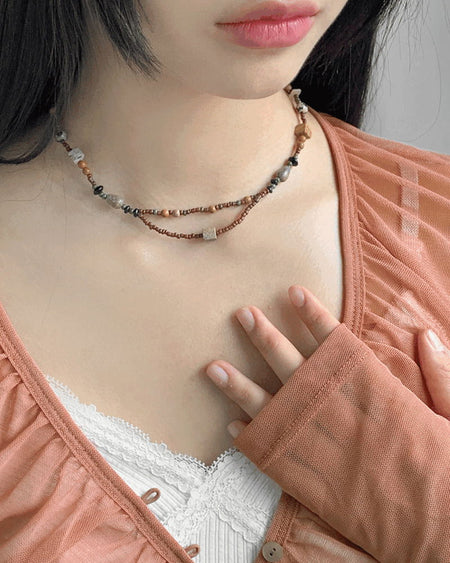 Skal Vintage Layered Beaded Gemstone Necklace