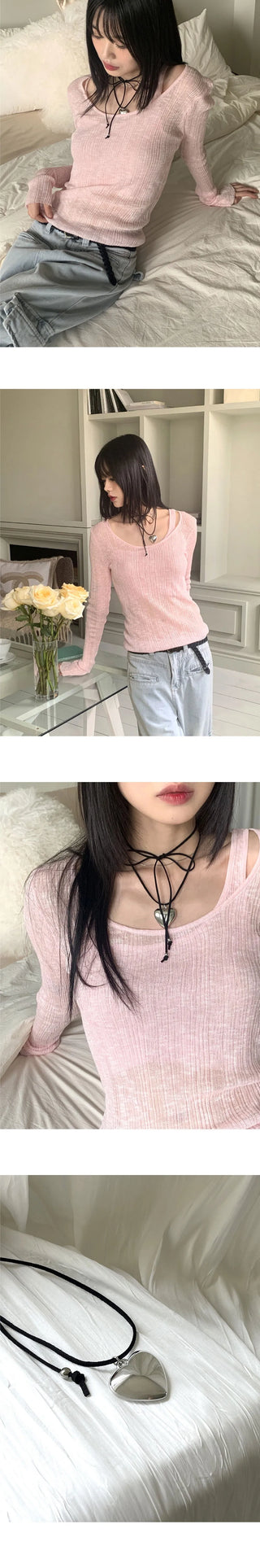 Roche Silver Bold Heart Strap Necklace