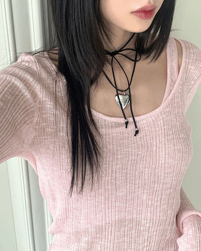 Roche Silver Bold Heart Strap Necklace