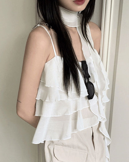 Olu Scarf Set Chiffon Cancan Frill Sleeveless Blouse