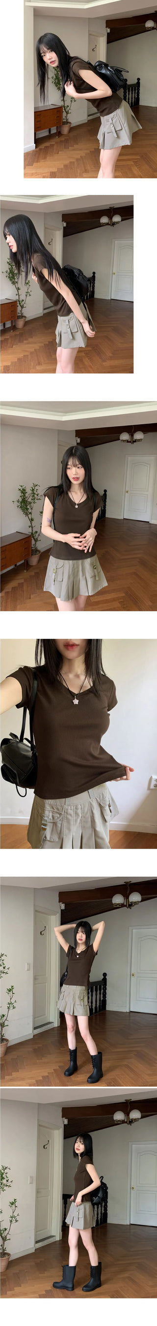 Ser V-Neck slim ribbed Ribbed sleeved T-shirt