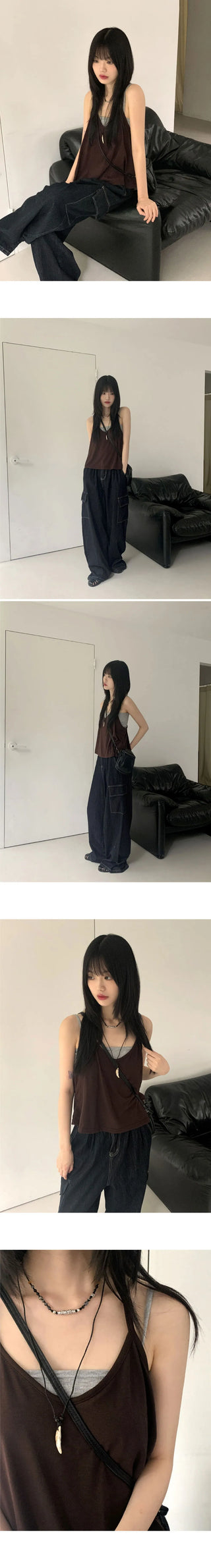 Mayata Vintage Halter Strap Point Layered Sleeveless