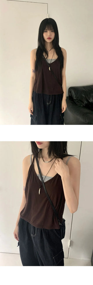 Mayata Vintage Halter Strap Point Layered Sleeveless