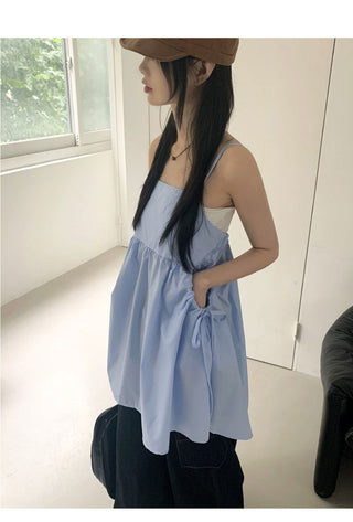 Clate Layered Pocket String Mini Sleeveless Dress