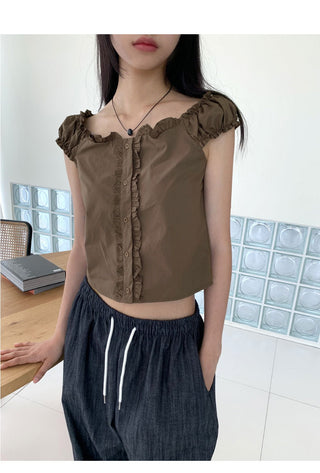 Couten Vintage Ruffle Off Shoulder Sleeveless Blouse