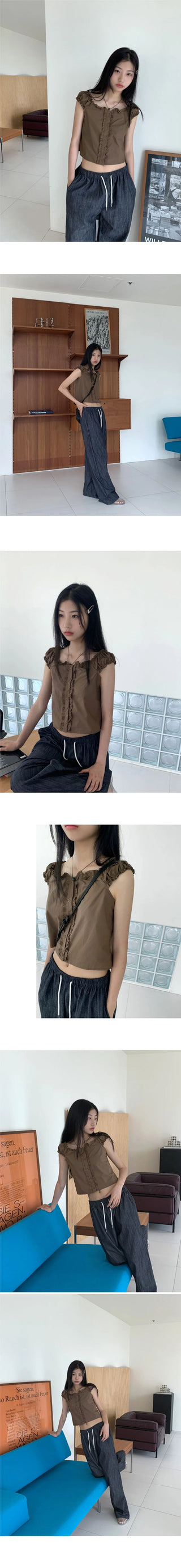 Couten Vintage Ruffle Off Shoulder Sleeveless Blouse