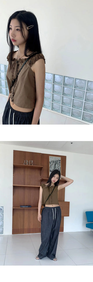 Couten Vintage Ruffle Off Shoulder Sleeveless Blouse