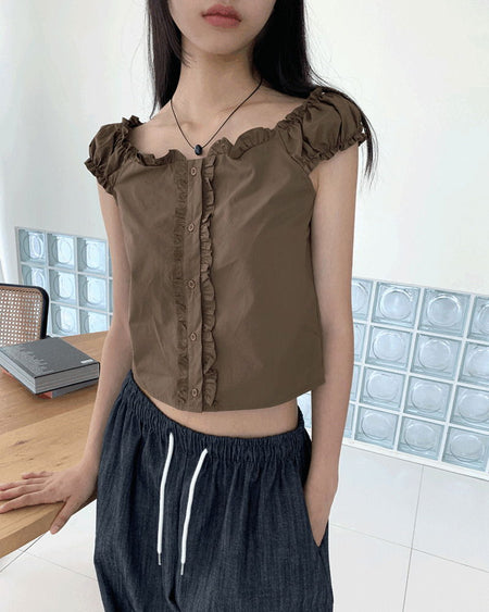Couten Vintage Ruffle Off Shoulder Sleeveless Blouse