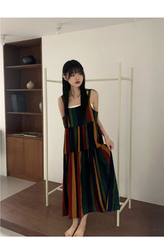 Horner Hippie Bohemian Stripe Sleeveless Long Dress