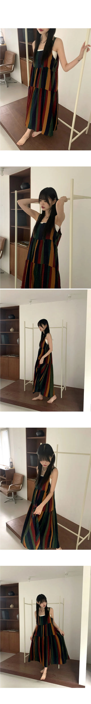 Horner Hippie Bohemian Stripe Sleeveless Long Dress