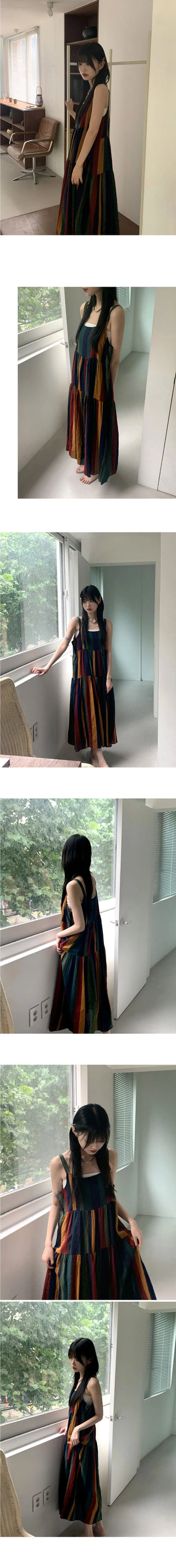 Horner Hippie Bohemian Stripe Sleeveless Long Dress