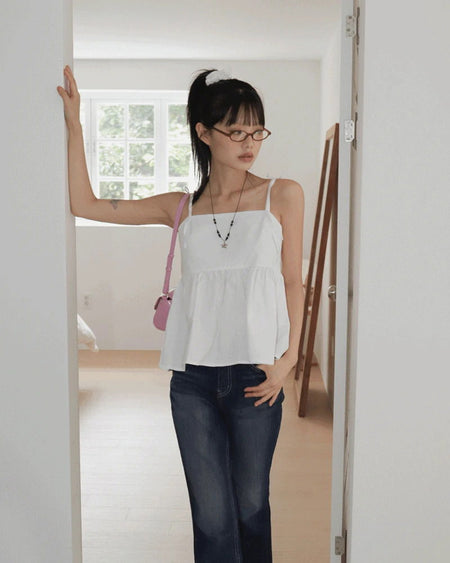 Pocon Shirring Ribbon String Corset Sleeveless Blouse